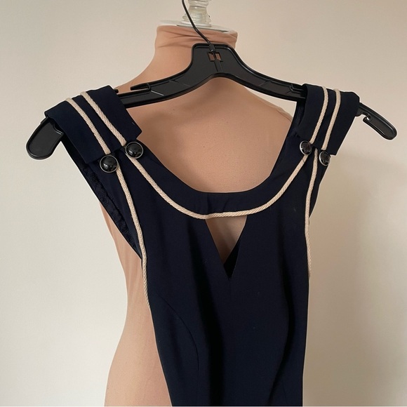 Anthropologie Cartonnier Whitney Navy Nautical Open Back Wide Leg Jumpsuit Sz 0 - Picture 4 of 7